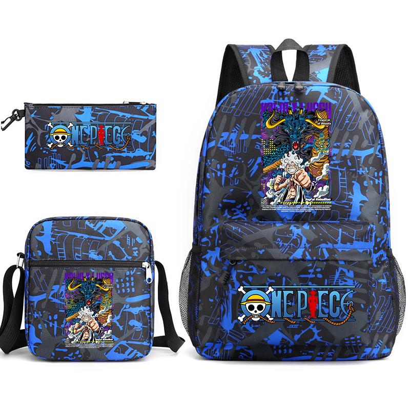 One Piece Luffy Anime Print Student Backpack Set Shoulder Bag Pencil Case Boys Girls School Bags