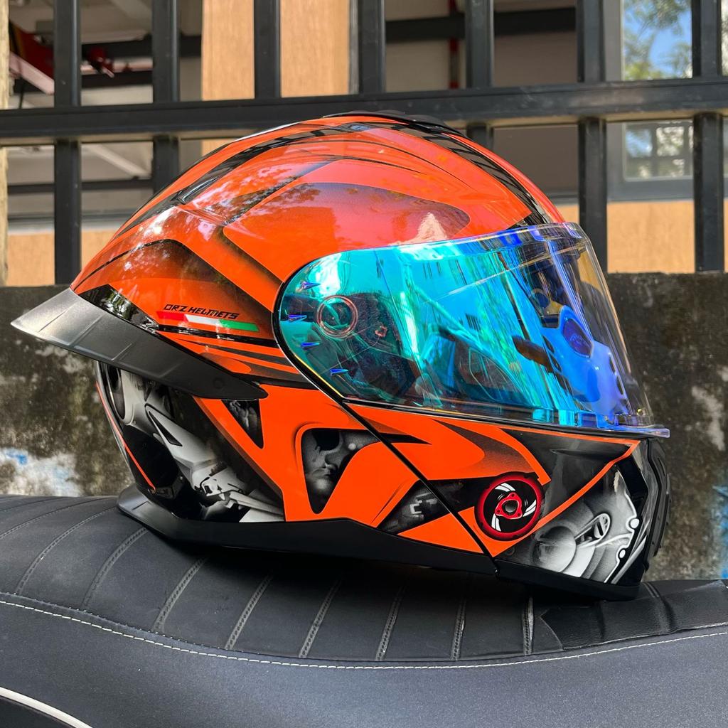 Motorcycle helmet Men's and women's face-off helmet Double mirror Winter tail semi-full cover Four Seasons Blue