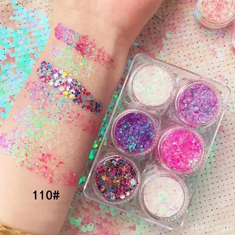 6-Farben-Pailletten-Gel-Creme-Lidschatten-Palette Glitzer-Diamant-Augen-Make-up-Haar-Körper-Gesichts-Glitzer-Gel-Kunst-Flash-Lose-Pailletten-Creme