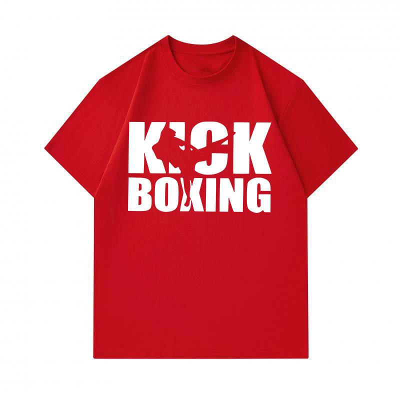 Men's 100% Cotton Crew Neck Short Sleeve T-Shirt, Casual Kick Boxing Themed Printed Graphic Tee, Comfortable Breathable Top for Daily Workout Training