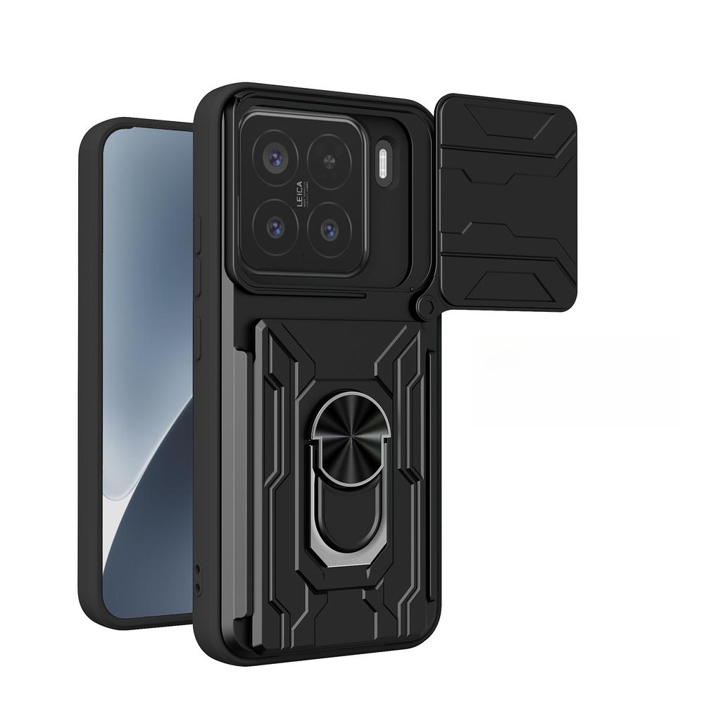 For Xiaomi 15 Case Camera Rotation Slide Card Slot Rotation Car Magnetic Ring Phone Case Protective Cover