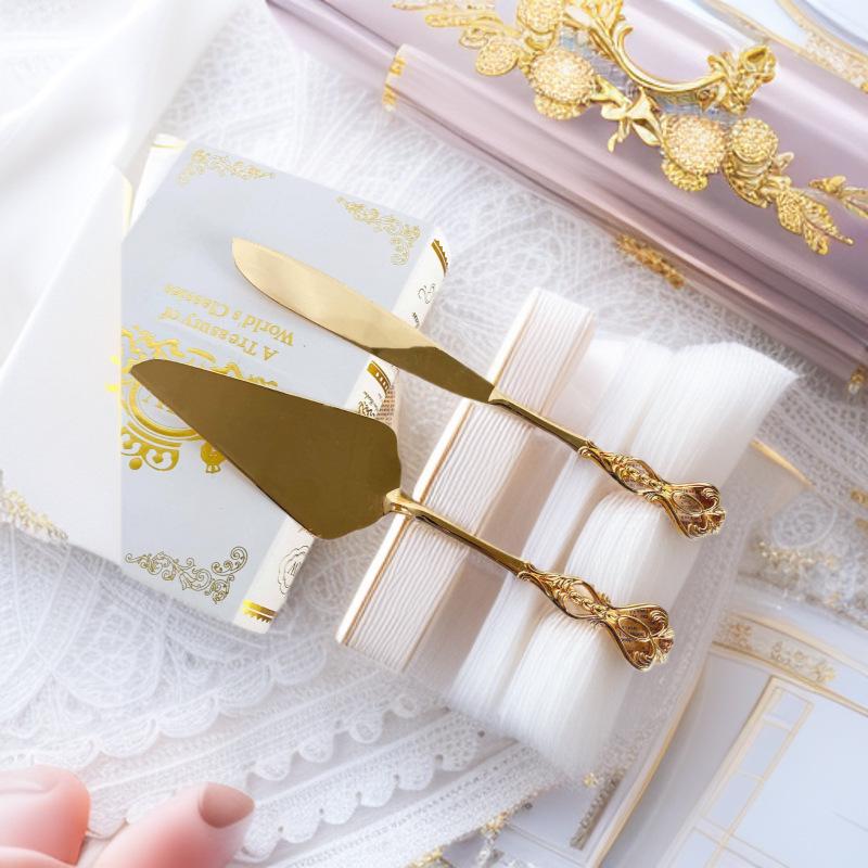 Rose Flower Cake Knife & Spatula Set - Exquisite Metal Alloy Wedding & Tableware Display.