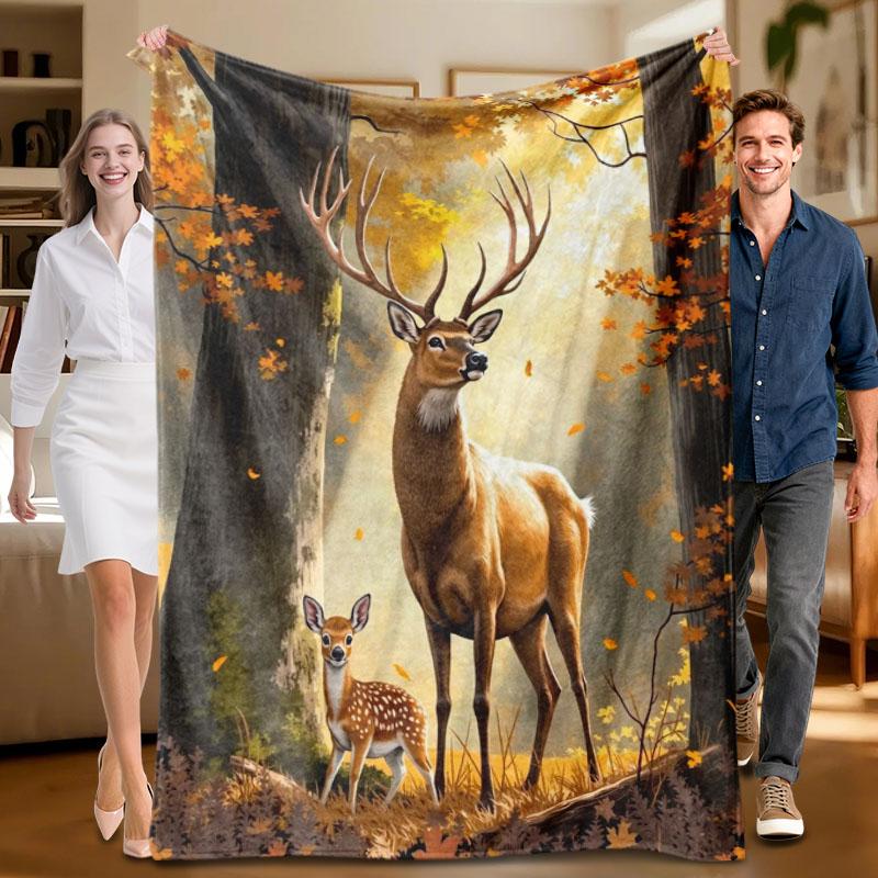 

1 piece autumn deer pattern flannel blanket, soft, suitable for sofa, bed, office, all-season use. 70x100cm