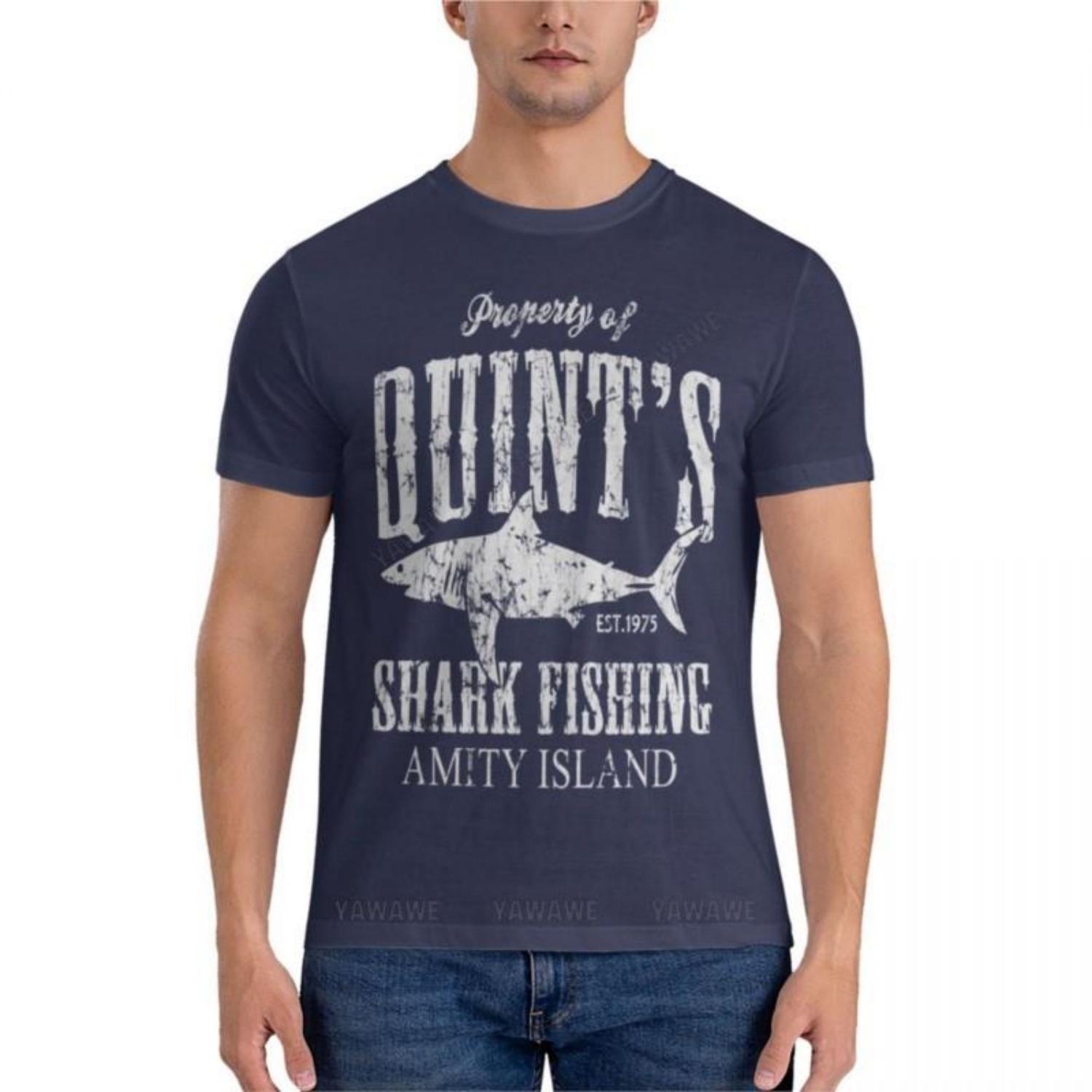 

Brand Tshirt Men Cotton T-shirt Quints Shark Fishing Amity Island Essential T-Shirt Graphic T Shirts O-neck T-shirt S чёрный