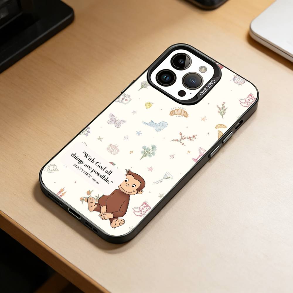 M-C-Monkey-Curious George Handyhülle Für iPhone 17,16,15,14,13,12,11 Plus,Pro Max,XS,Bunte Silberne Handyhülle Funda Cover