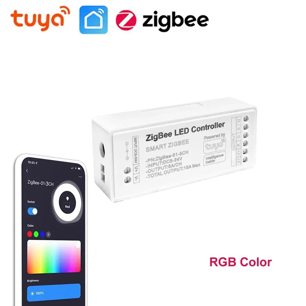 Tuya Smart Zigbee LED-Controller für einfarbiges RGB CW RGBW RGB+CCT LED-Band Sprach-APP-Steuerung 12V LED-Lichtcontroller Alexa