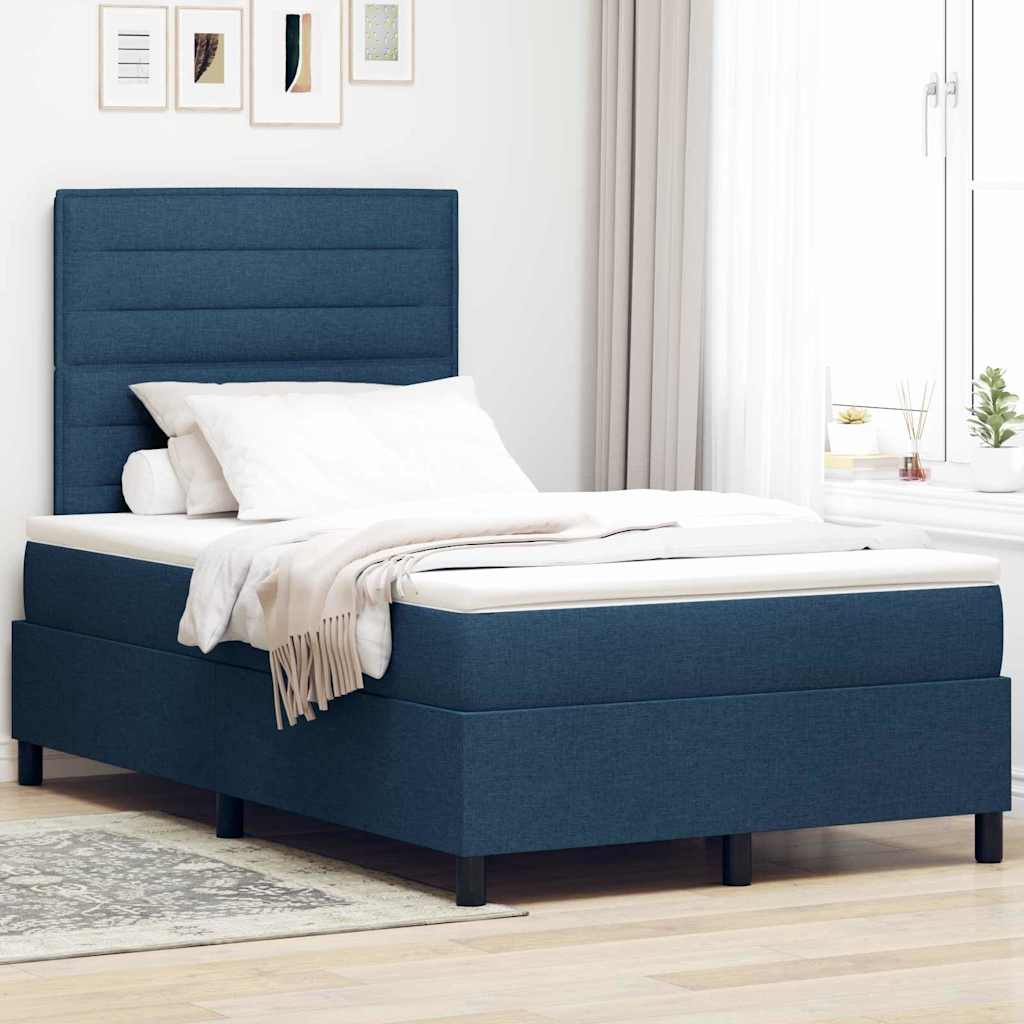 Box Spring Bed with Mattress and Headboard Blue 120 x 190 cm Fabric