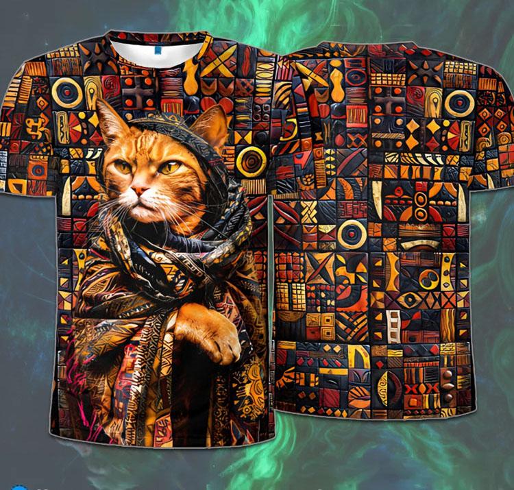 Lightning Cat 3D Printed Animal Pattern T-shirt Men's Fashion Street Trendy Short Sleeve Clothing Casual Harajuku Hip Hop Street Wear