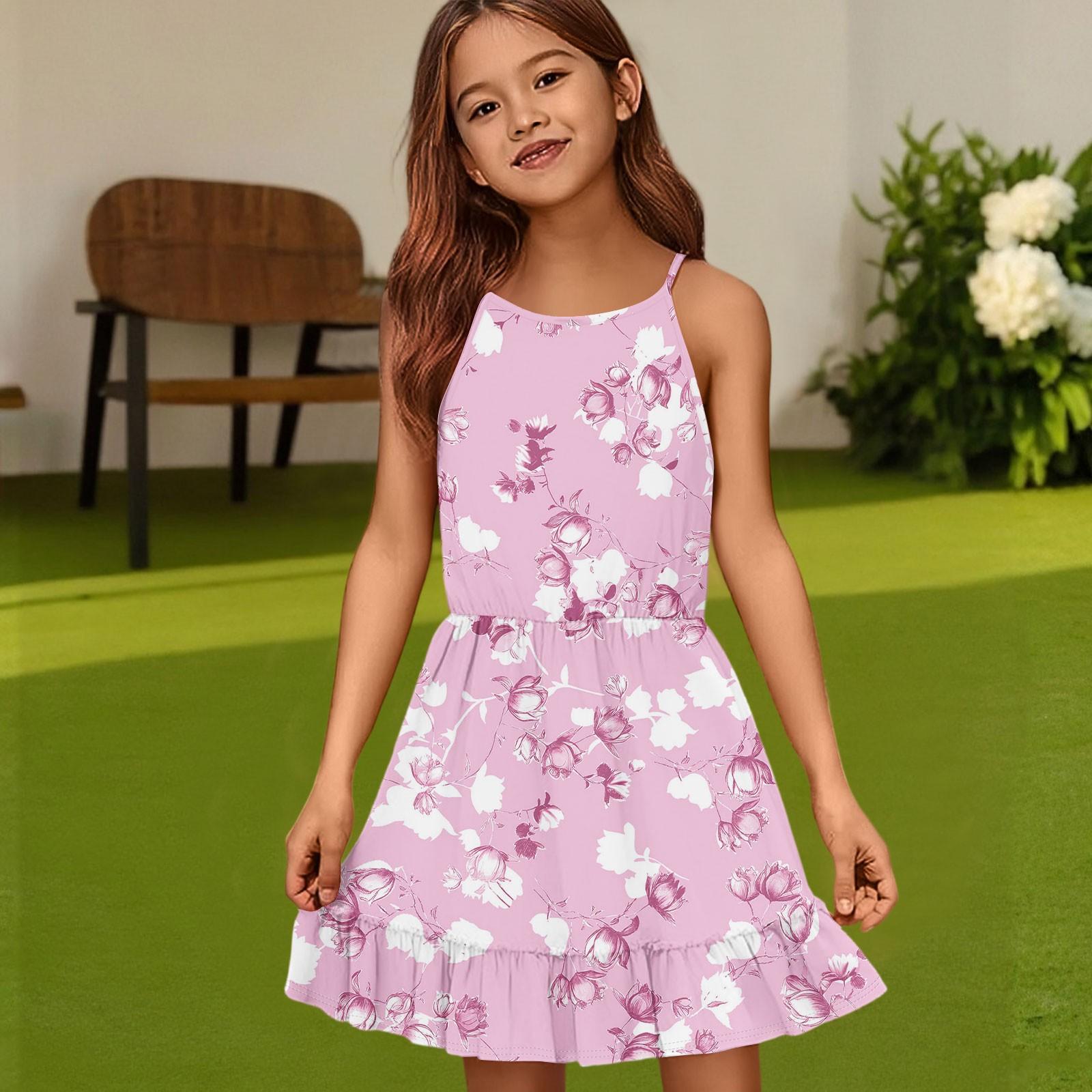 

Children s Summer Casual Fashion Round Neck Solid Color Sleeveless Dress 130 рожевий