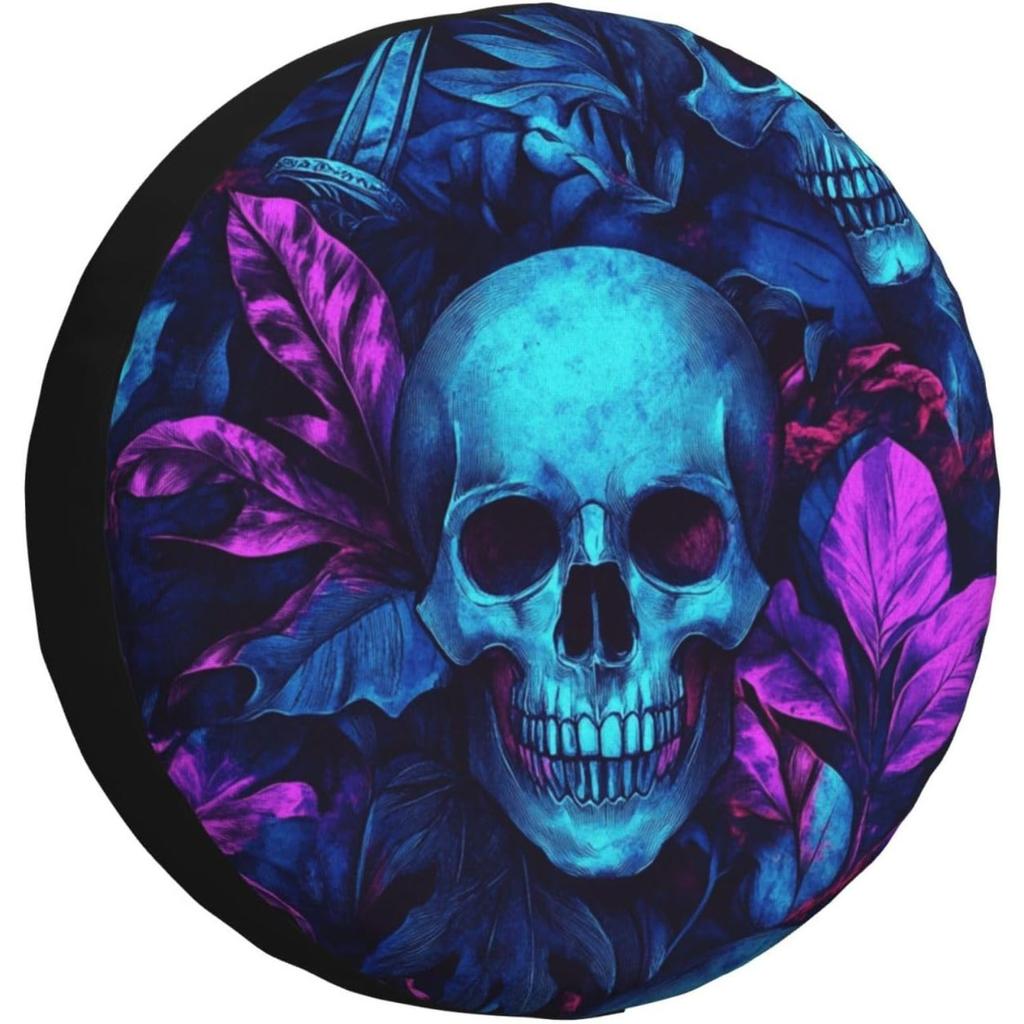 Neon Skull Tropical Leaves Spare Tire Cover Durable Wheel Protector
