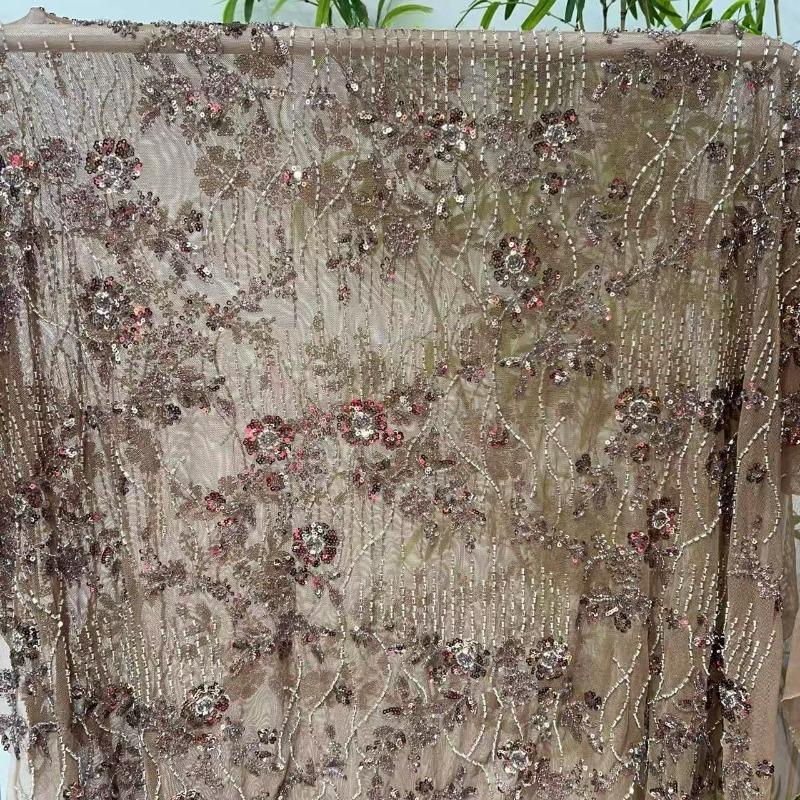 1 Yard Sequins Geborduurd Kantstof Diamanten Franje Bruidsjurk Materiaal Elegante Kralen Sequins Kantstof voor Kleding