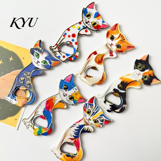Decorative Fridge Magnet Cat Bottle Opener Magnet, Vintage Cartoon Kitten Magnetic Opening Tool for Home Bars and Kitchen Office