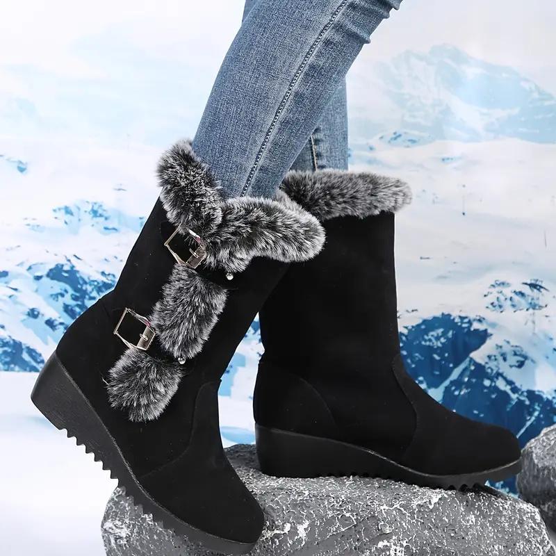 Fashion 2024 Mid-Calf Women Fashion Comfortable Warm Modern Boots Women Round Toe Wedges Slip on Shoes Female Shoes for Women