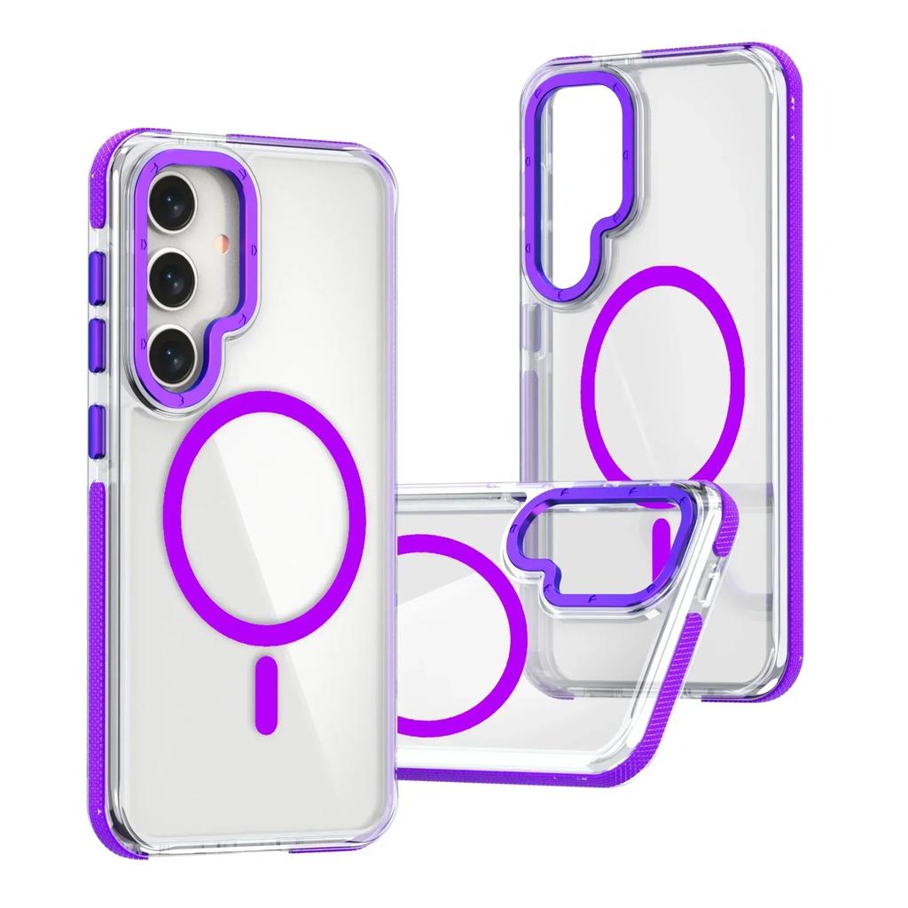 Luxury Magsafe Wireless Charge Clear Phone Case  for Samsung Galaxy S24 S23 S25 Ultra Plus Magnetic Shockproof Transparent Cover