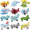 12Pcs Car Toys Set, Wooden Baby Toy Airplane Set, Educational Preschool Toys Traffic Construction Trucks Military Themed Fighter Jets Airplane Toy for