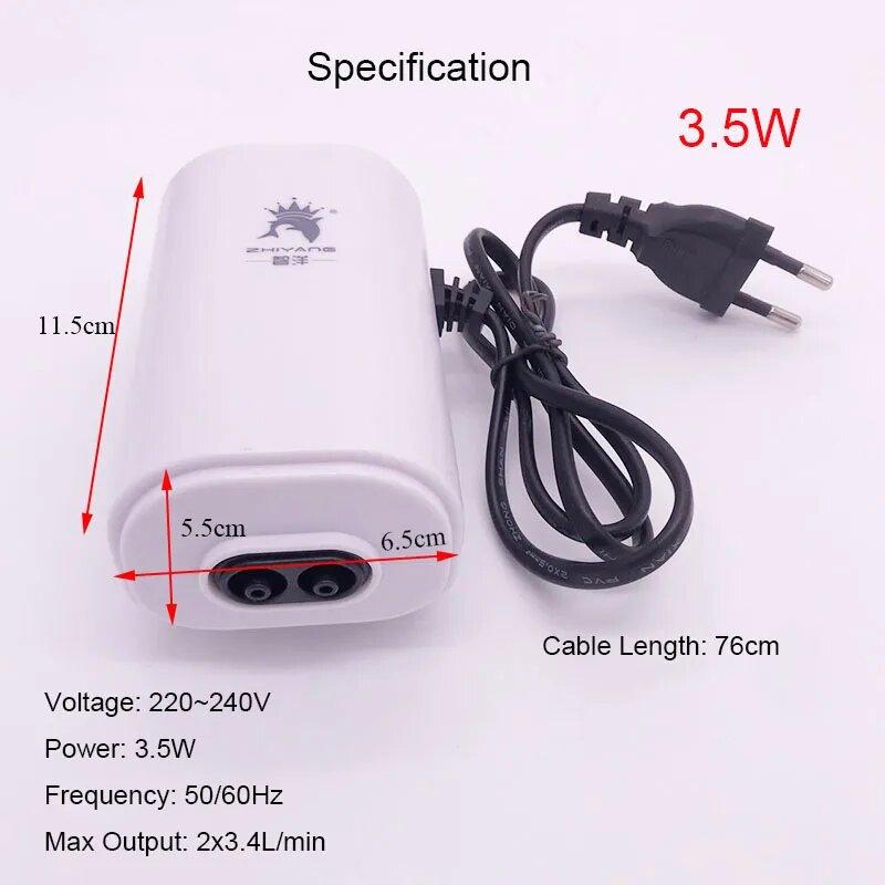 

220V 3.5W 8W 12W Aquarium Air Pump Fish Tank Mini Air Compressor Oxygen Pump Aquarium Fish Tank Accessories Two Outputs Silent EU Plug