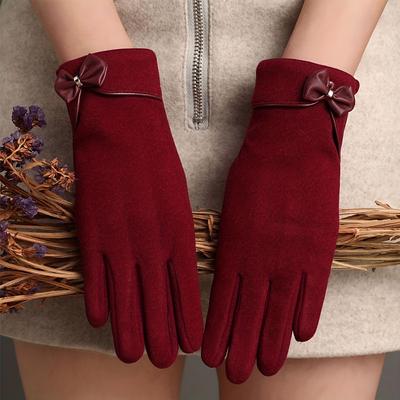 Warme Handschuhe Winter Touchscreen-Handschuhe Stilvolle Handschuhe mit Schleifchen-Dekoration für Damen
