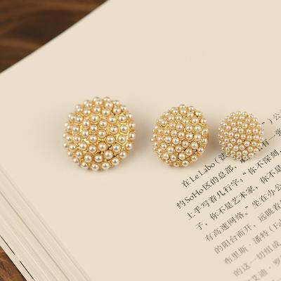 5Pcs Xiaoxiang Celebrity Style Metal Button Retro Small Grain Pearl Round Decorative Button Tweed Jacket Sweater Button