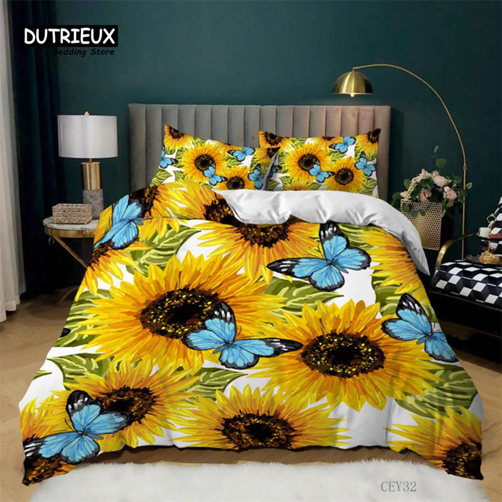 Girls Duvet Cover Set Queen Size Butterfly Bedding Set For Kids Teens Gorgeous Colorful Butterflies Comforter Cover Pillowcases