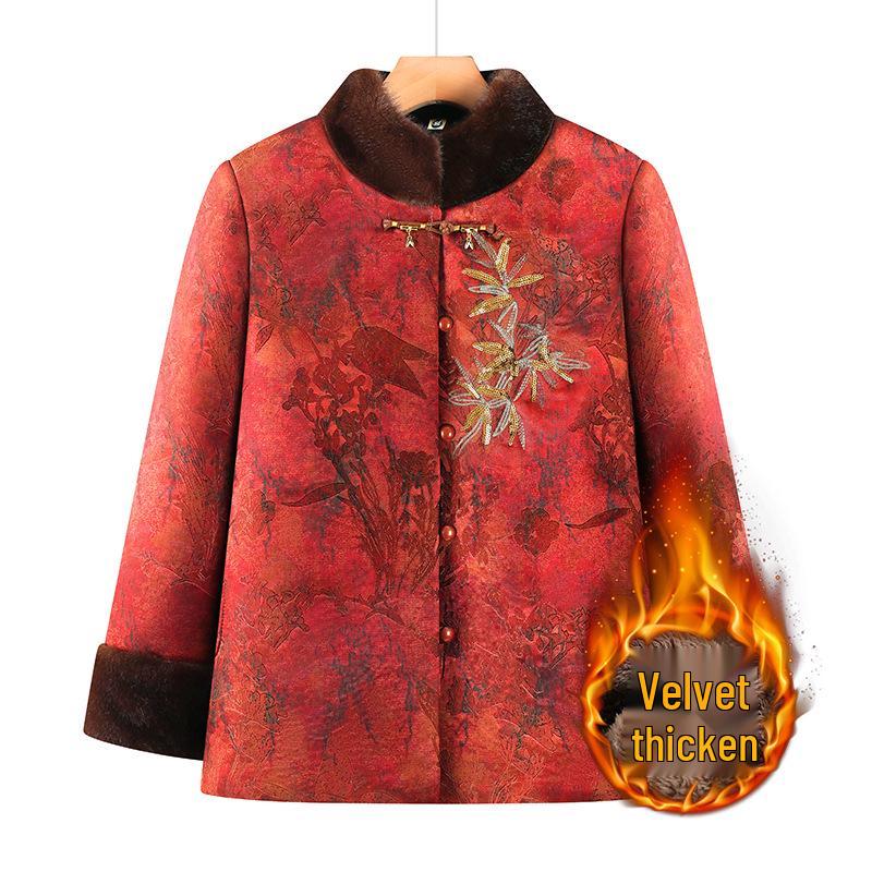 

Thick Cotton Coat with Fleece Lining for Middle-aged and Elderly Women - Autumn/Winter Outerwear 2XL червоний