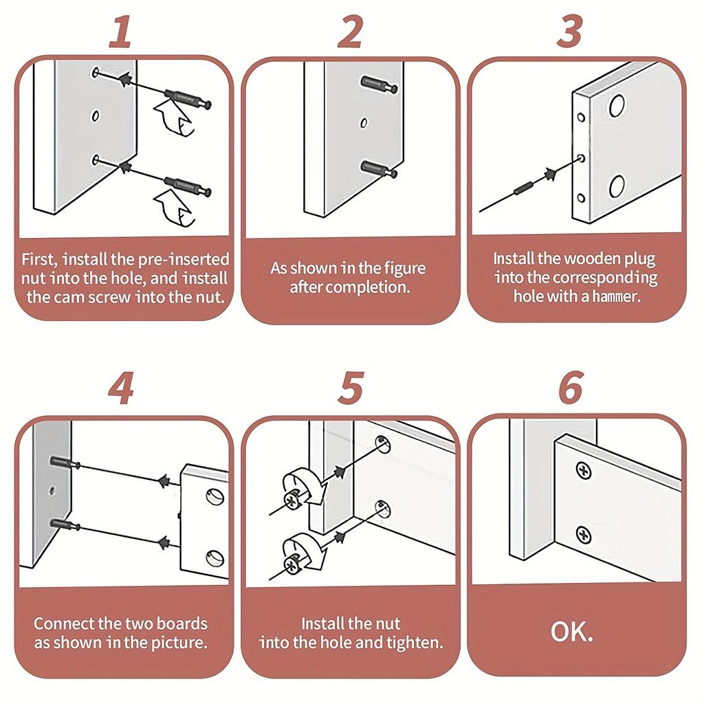 25-teiliges Möbelverbindungs-Nockenschloss mit Dübel-Nockenverbindern, Möbelbefestigungsschrauben und Muttern für Kleiderschrank und Schrank