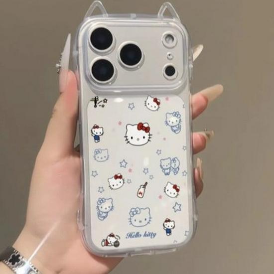 Hello Kitty Cat Ears Clear Phone Case for Apple 17PRO/16/15/13 Pro Max/12