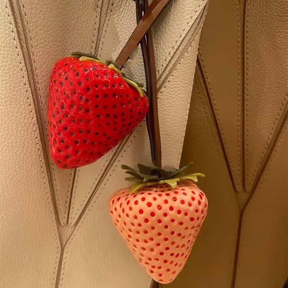 Waterproof Versatile Bag Charm 3D Red Resin Fruit Pendant Keychain Strawberry Key Ring  Friends