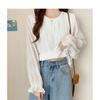 [SYitong] Shirt Blouse, Gathered Shirring Long Sleeve Chiffon Blouse, Lined, Sheer Sleeves, Lightweight Look, Frilled Shirt, Slimming Effect, Figure-F