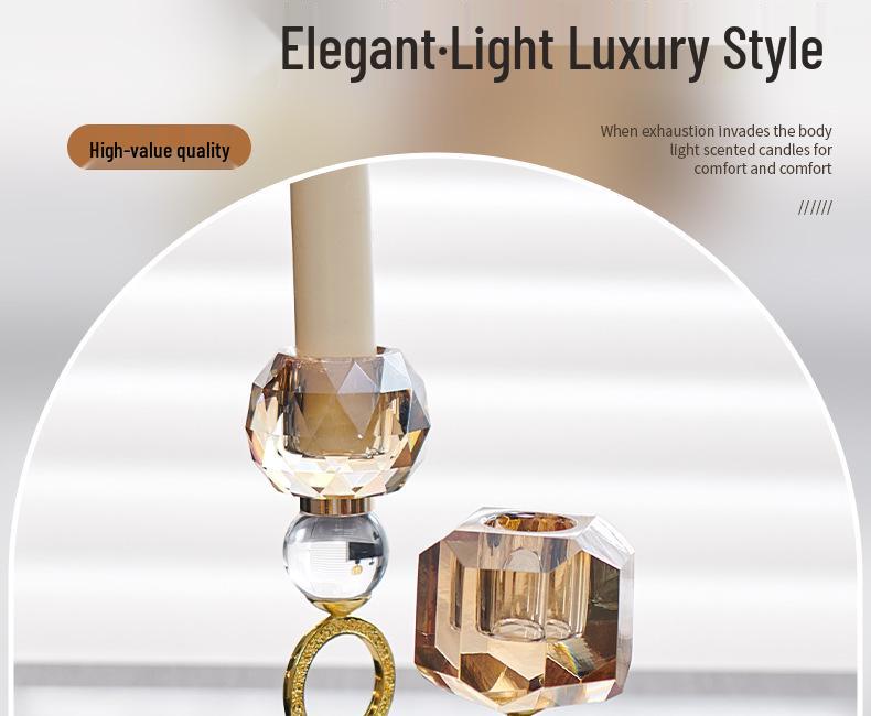 Champagne Modern Crystal Candlestick: Elegant Metal Candle Holder & Decorative Home Ornament