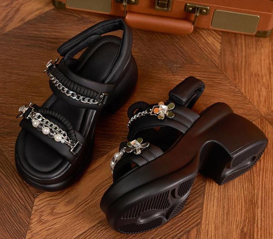 8.5cm Peep Toe High Thick Bottom Leisure Summer Shoes Platform Vacation Slingback Wedge Flat Casual Sandals Hook Women Sandals