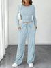 2025 European Cross-Border Spring/Autumn Solid Color Drawstring Waist Long Sleeve and Straight Leg Pants Casual Two-Piece Set