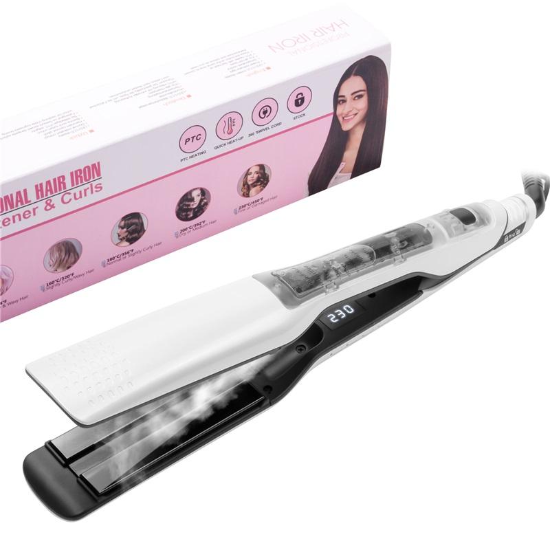 Steam Hair Straightener Professional Electric Ceramic Wide Hair Curling Flat Iron Hair Plates Lcd Display Hot Comb Straightening