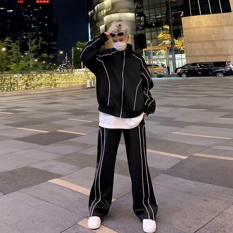 Men's High-End Casual Sportswear: Loose Cardigan Jacket & Wide-Leg Pants Two-Piece Set