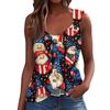 Women's Fashion Casual Loose Sleeveless Buttoned V-Neck Independence Day Printed T-Shirt Top