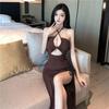 French Pure Desire Sexy Chest Strap Neck Dress Women's Summer Temperament Spice Girl Split Ends and Thin Buttocks Long Dress