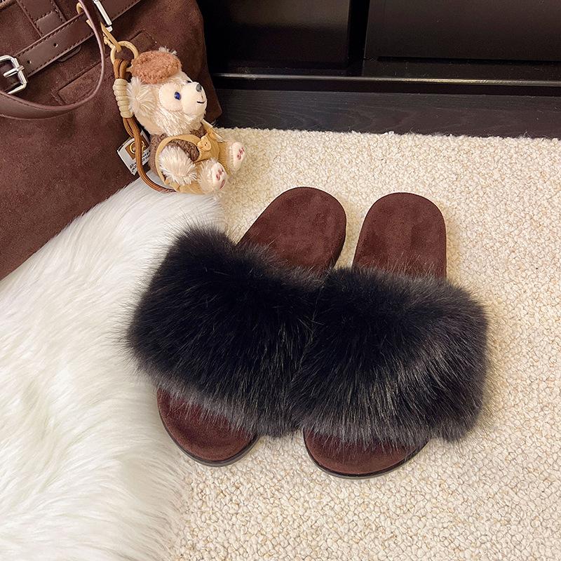 Premium Thick-bottomed Fluffy Slippers for Women's Outer Wear 2025 New Autumn and Winter Non-slip and Height-increasing One-word Cotton Slippers
