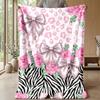 Pink Roses and Bows on Stripes Theme blanket Lightweight Warm Flannel Blanket Decorative Throw Blanket for Home Decoration