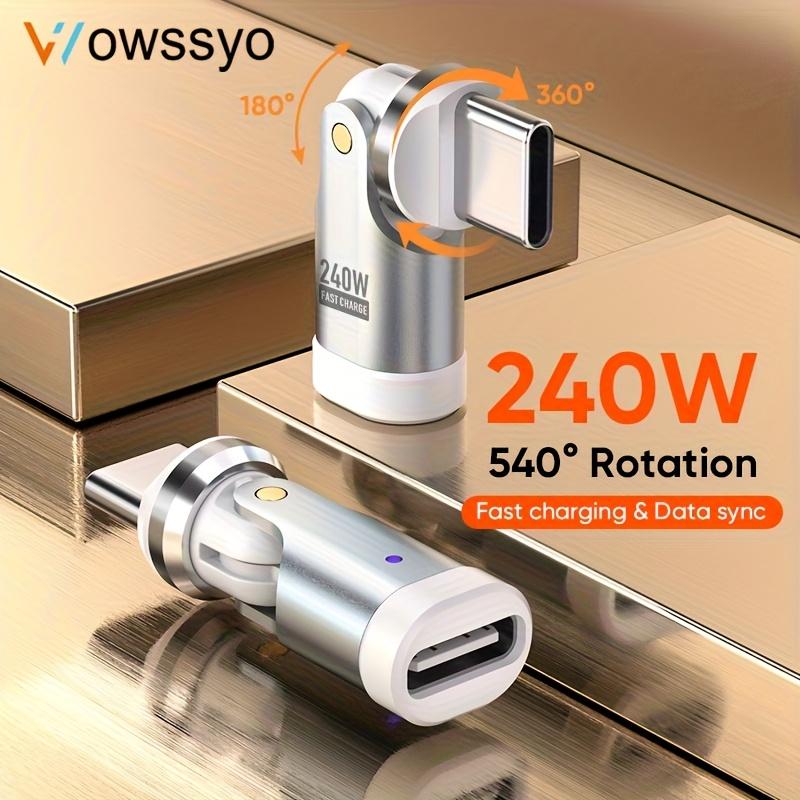 Adaptateur USB-C Rotatif, Charge Rapide 240W, Prend en Charge le Transfert de Données Haute Vitesse Convertisseur Type-C vers USB-C Mâle vers Femelle