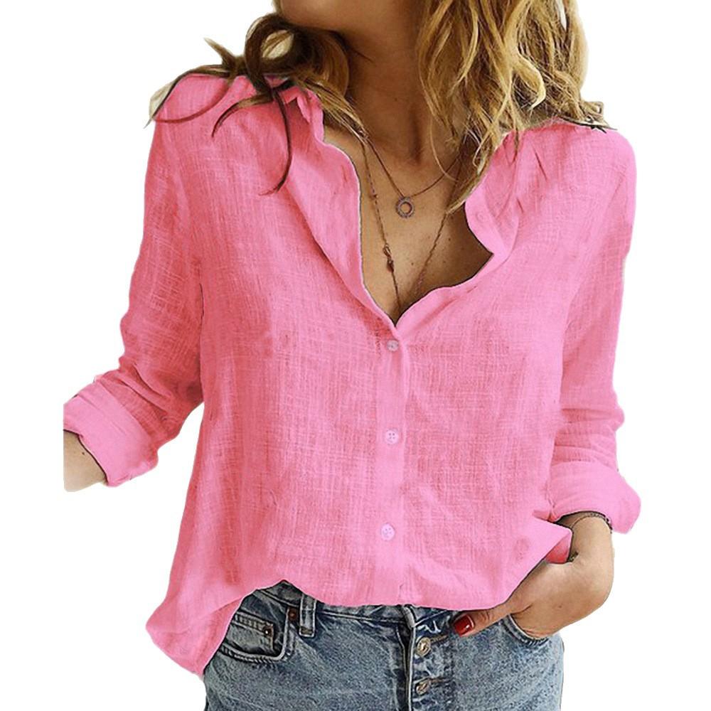 1116 Spring and Autumn Europe, America, Women's Casual Loose Long Sleeve Linen Shirt Large Size Women's Clothing Korean Style