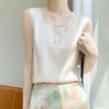Gilet in seta da donna estivo T-shirt in maglia con scollo a V Top tinta unita Gilet senza maniche