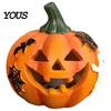 Festive Holiday Home Ornaments Spooky Lighted Pumpkin Figurine, Halloween Engraved Light-Up Resin Decorations Statue for Tabletop Indoor Outdoor