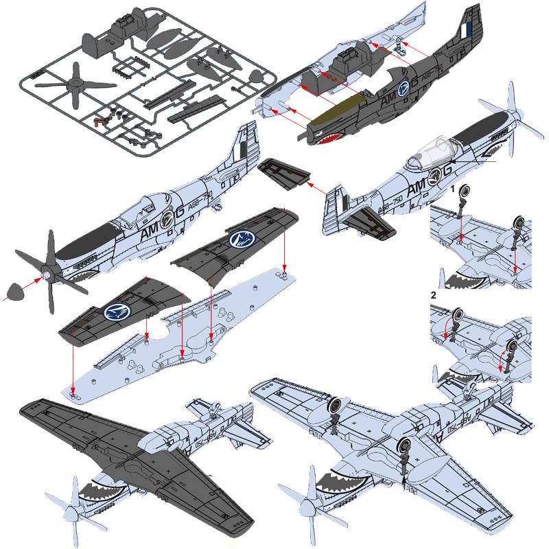 1/35 Scale Plastic P51 Mustang Retro Aircraft Model Sets Plane Building Blocks Set Construction Building Toy