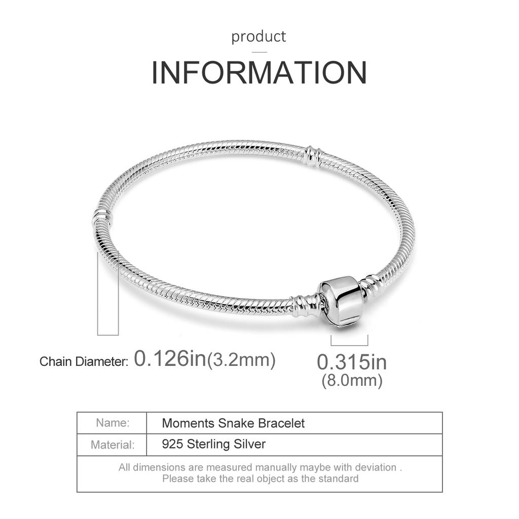 Bracciale a Catena Maglia Me Autentico Argento 925 Bracciale a Catena Serpente Adatto per Charms Originali Brand Europei Gioielli Fai da Te Regalo