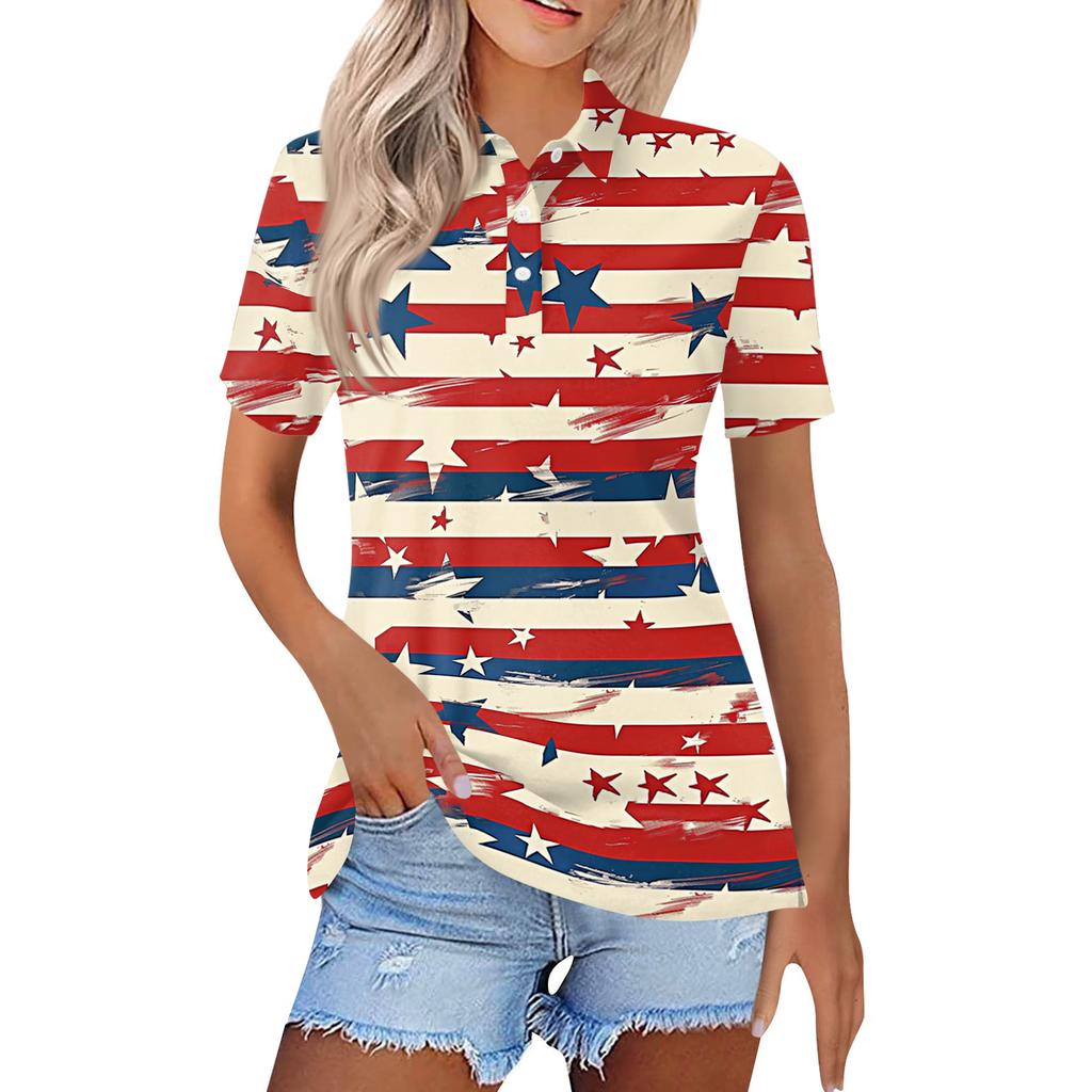 Women's Fashion Casual Lapel Short Sleeve Printed Shirt Women's Button Up Tops