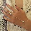 Bracciale Anello Grande di Cristallo Dorato per Donne Catena da Polso Gioielli Catena Dorso Mano