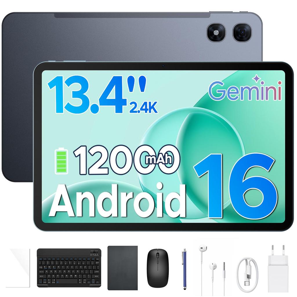 AP13 Pro 13,4 Zoll Tablet, 48GB+256GB, 2,4K 120Hz Android 16, Octa-Core, 12000mAh, 5G WIFI, 4G LTE, 3,5mm Kopfhöreranschluss, Tastatur, Hülle