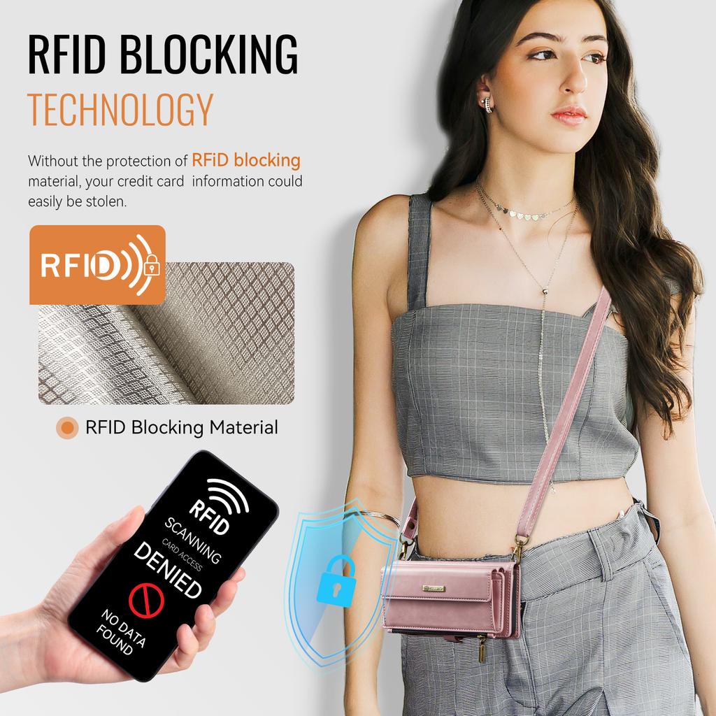 Für Samsung Galaxy S24 FE Hülle CASEME C39 RFID-Blockierung Reißverschluss Geldbörse Ständer Lederhülle mit Riemen