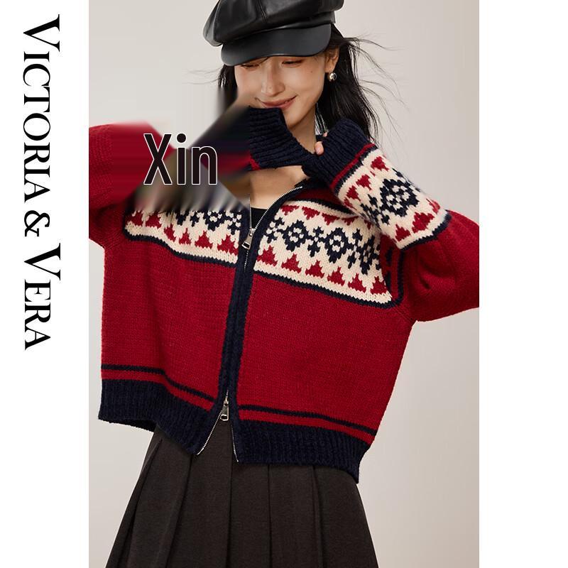 VICTORIA&VERA Damen Nordic Fair Isle Reißverschluss-Pullover