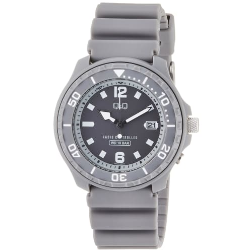 Citizen Q&Q Analog Watch, Radio-Controlled, Solar Powered, 10 ATM Water Resistance, Urethane Band, D02A-003VK, Men's, Gray