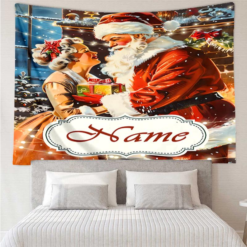 Custom Name Christmas Santa Claus Print Tapestry, Backdrop, Easy Setup, Ideal for Bedroom, Office & Living Room, with Aesthetic Wall Hanging Decor.